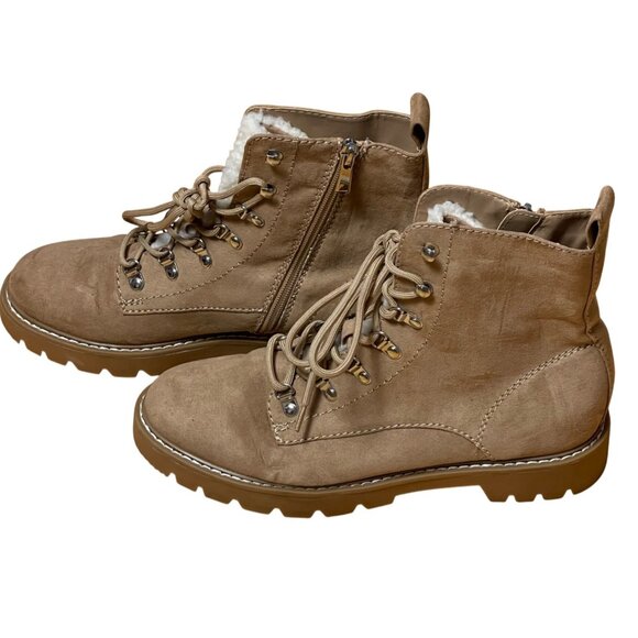 NWOB Design Lab Womens Indy Lace-Up  Faux Shearling Lined Boots Size 9 Tan New - Picture 2 of 8